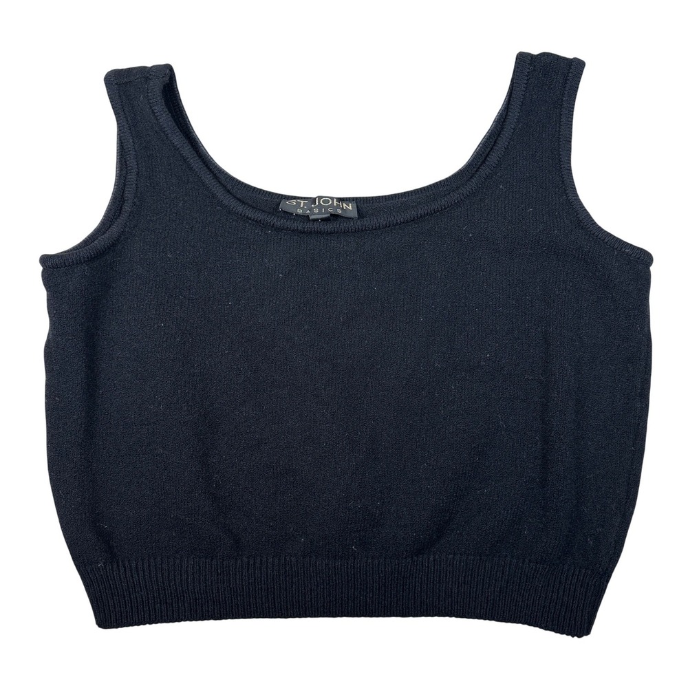 St John Basics Black Knit Sleeveless Scoop‎ Neck Crop Tank Top Large